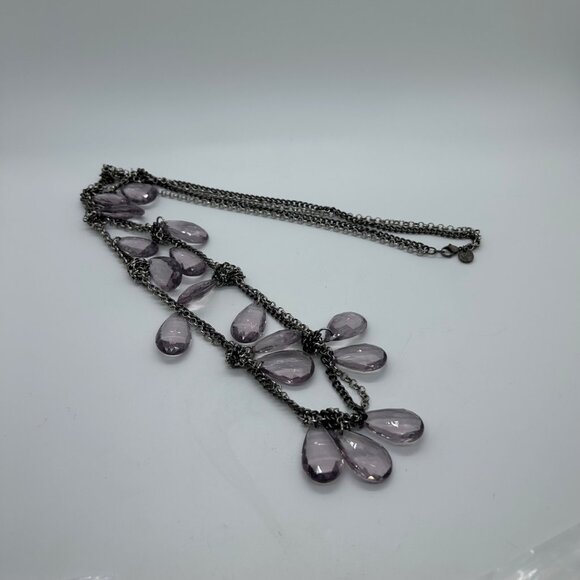 Loft Double Strand Necklace Purple Faceted Teardrop Silver-Tone Chain Vintage - Picture 10 of 15